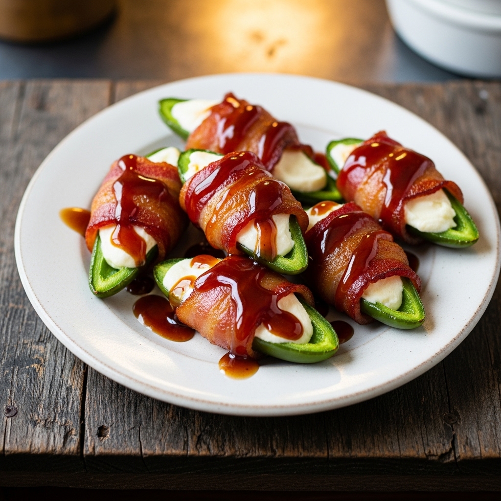 Bacon Wrapped Jalapeño Poppers with Smoky Bourbon Glaze